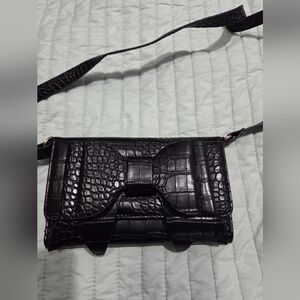 Betsey Johnson Black Croc-Embossed Bag with Bow